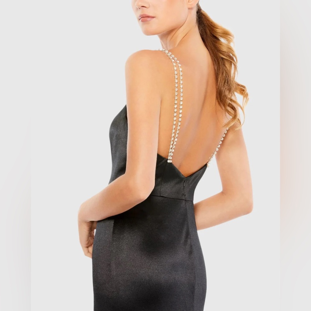 NWT MAC DUGGAL CHARMEUSE RHINESTONE STRAP TRUMPET GOWN 12428 BLACK - Picture 2 of 4